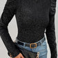 Gigot Sleeve Metallic Knit Slim Fit Top