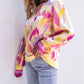 Abstract Print Colorblock Balloon Sleeve Sweater