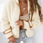 Sherpa Contrasting Trim Button Jacket with Pockets