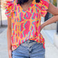 Abstract Print V Neck Ruffled Sleeve Blouse