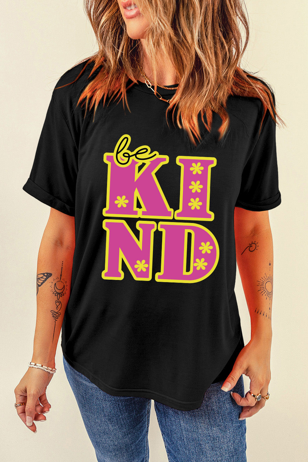 be KIND Flower Print Crew Neck T Shirt