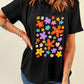 Flowers Print Loose Fit Crew Neck Casual Tee