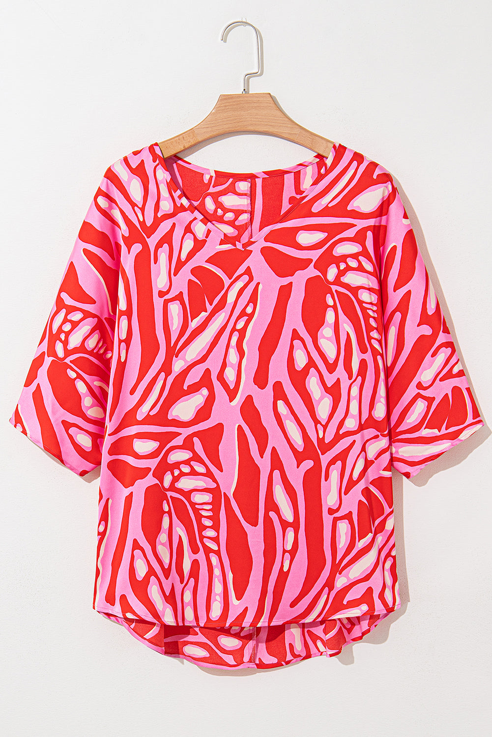 Abstract Print V Neck Batwing Sleeve Oversized Blouse