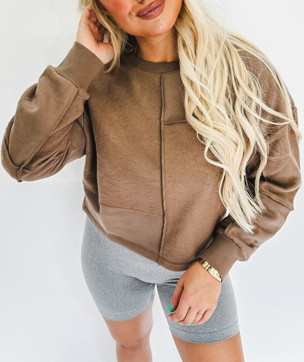 Solid Exposed Seam Pullover Sweatshirt