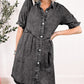 Mineral Wash Ruffled Short Sleeve Buttoned Denim Dress