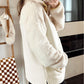 Fleece Colorblock Trim Buttons Collar Sweatshirt with Pocket