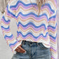 Stripe Wavy Pointelle Knit Drop Shoulder Sweater