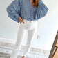 Abstract Print Shirred Cuff Buttoned Oversized Shirt