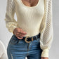 Delicate Textured Mesh Sleeve Ribbed Knit Blouse