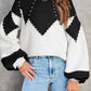 Pearl Decor Color Block Knitted Oversized Sweater