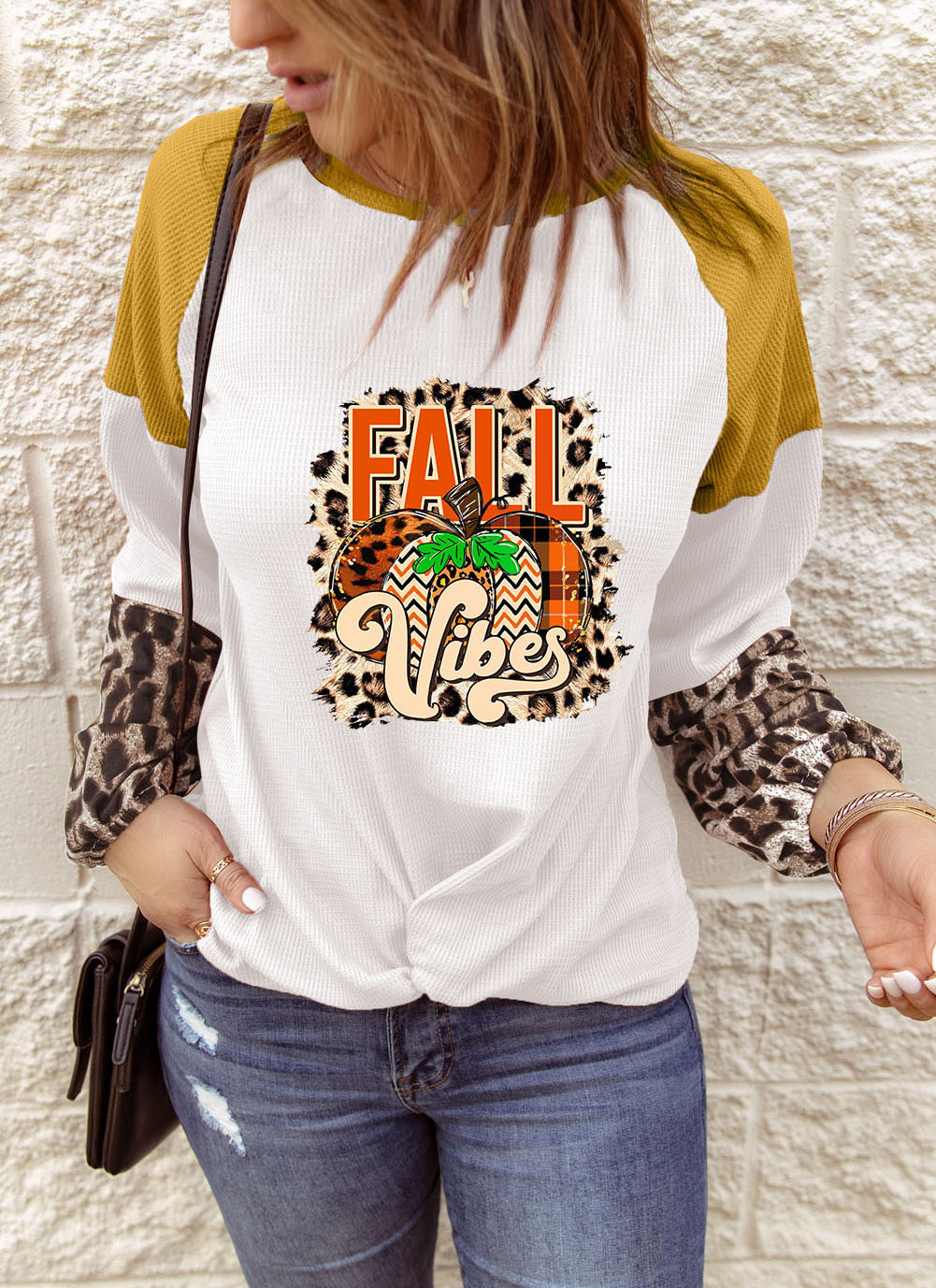 FALL Vibes Leopard Color Block Long Sleeve T Shirt