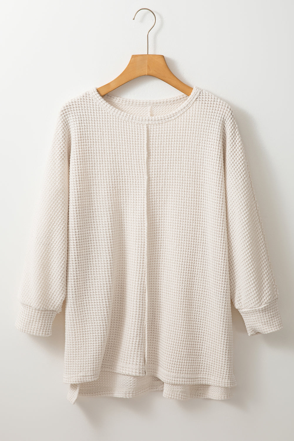 Waffle Knit Splits Batwing Sleeve Oversized Top