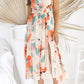 Strapless Shirred Abstract Print Split Long Dress