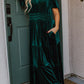 Velvet Short Sleeve Shirred Waist Tiered Maxi Dress