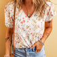 Floral Lace Trim Short Sleeve Blouse