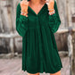 Long Sleeve Ruffle Velvet Button Up Dress