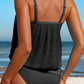 Striped Mesh Knotted Hem Tankini Swimsuit
