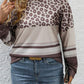 Plus Size Leopard Striped Long Sleeve Crew Neck Top