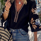 Bohemian Floral Embroidered V Neck Blouse