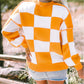 Stripe Checkered Bishop Sleeve Sweater