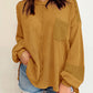 Exposed Seam Patchwork Bubble Sleeve Waffle Knit Top