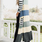 Mixed Stripes Pocketed Split Long Cardigan