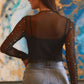 Rhinestone Sheer Mesh Slim Fit Long Sleeve Top