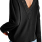 Lace Patchwork V Neck Waffle Knit Top