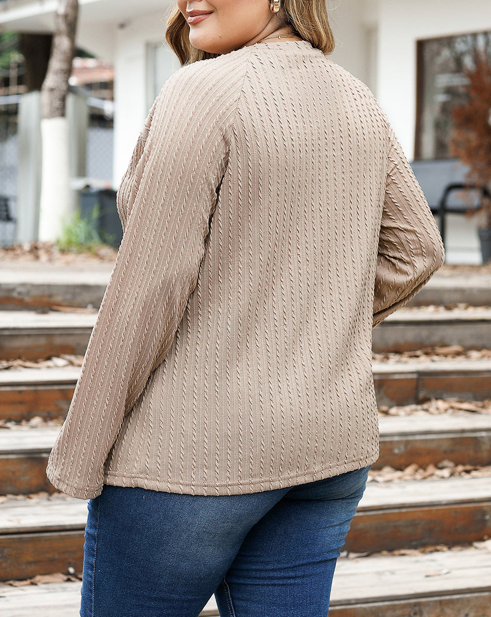 Plus Size Crew Neck Ribbed Knit Top