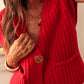 Solid Textured Knit Side Pockets Buttoned Sweater Vest