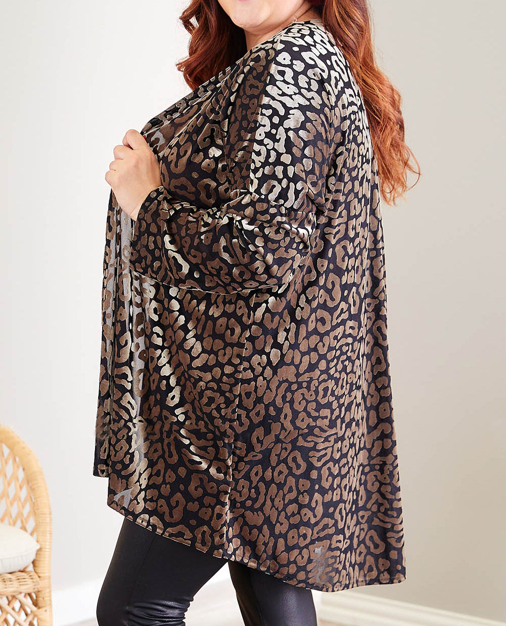 Leopard Print Open Front Plus Size Cardigan