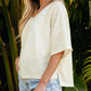 V Neck Textured Split Hem Oversized Top