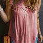 Button Split Neck Ruffled Trim Tank Top