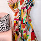 Square Neck Smocked Abstract Print Boho Maxi Dress