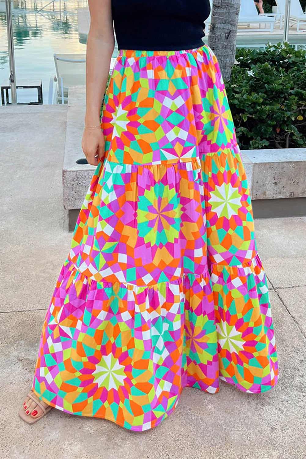 Abstract Floral Pattern Maxi Skirt