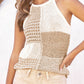 White Colorblock Knitted Sleeveless Top