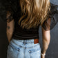 Mesh Flutter Sleeve Ribbed Knit Top