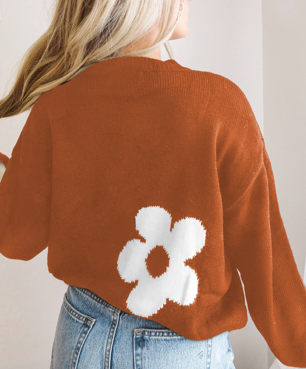Big Flower Pattern Knit Sweater