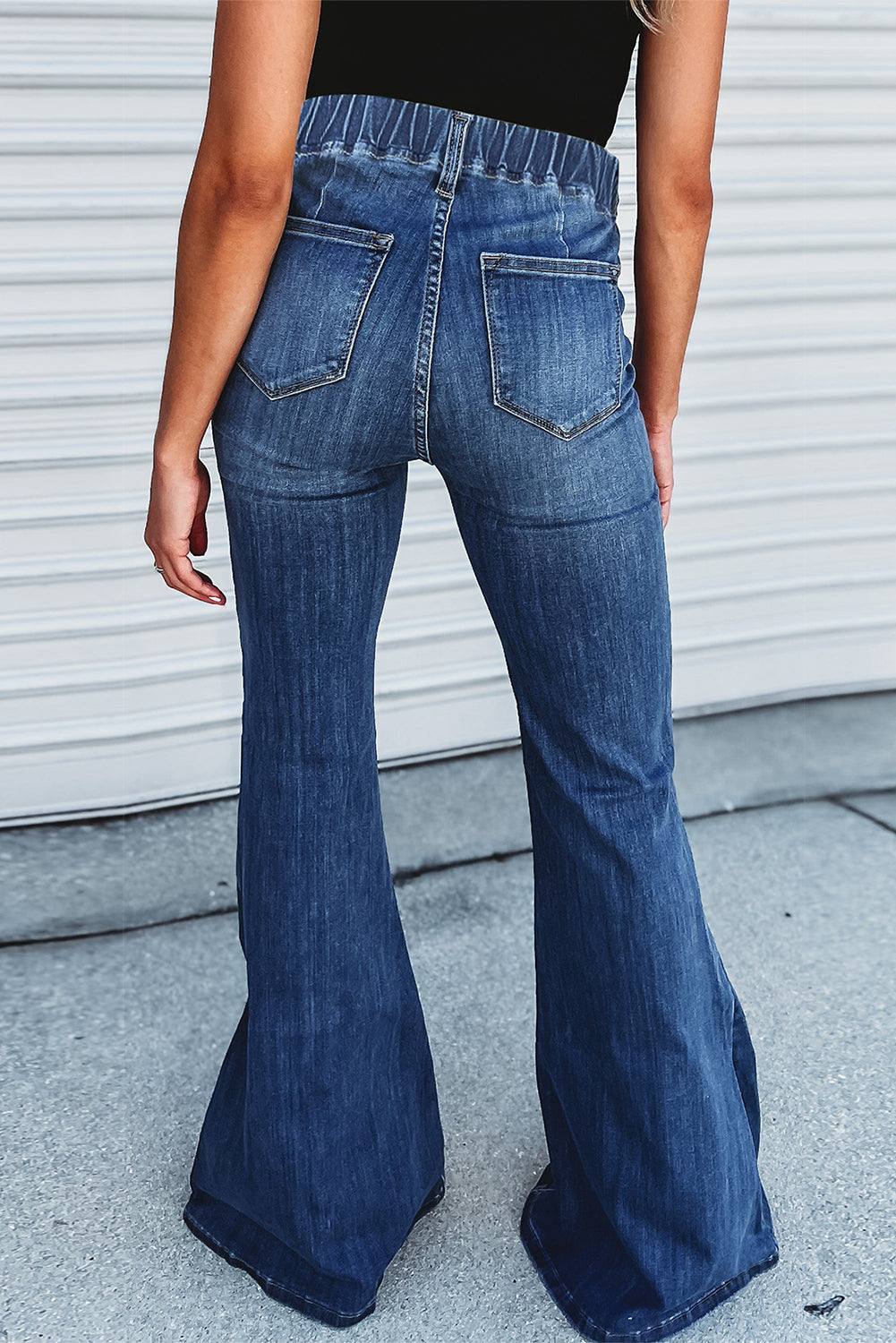 Elastic High Waist Flare Jeans