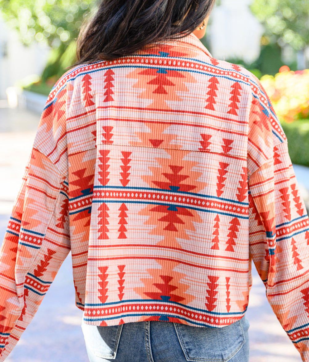 Western Aztec Print Corduroy Jacket