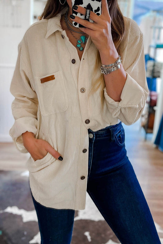 Corduroy Buttoned Front Pocketed Shacket