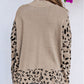 Sequin Turkey Leopard Mixed Pattern High Neck Sweater with Slits