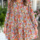 Floral Neck Tie Long Sleeve Flared Dress
