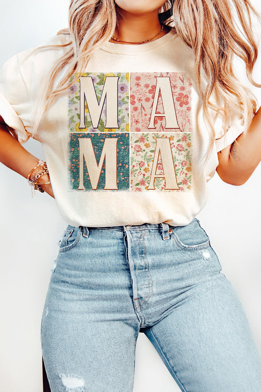 MAMA Floral Block Graphic Casual T Shirt