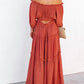 Off Shoulder Balloon Sleeve Cutout Ruffled Maxi Dress