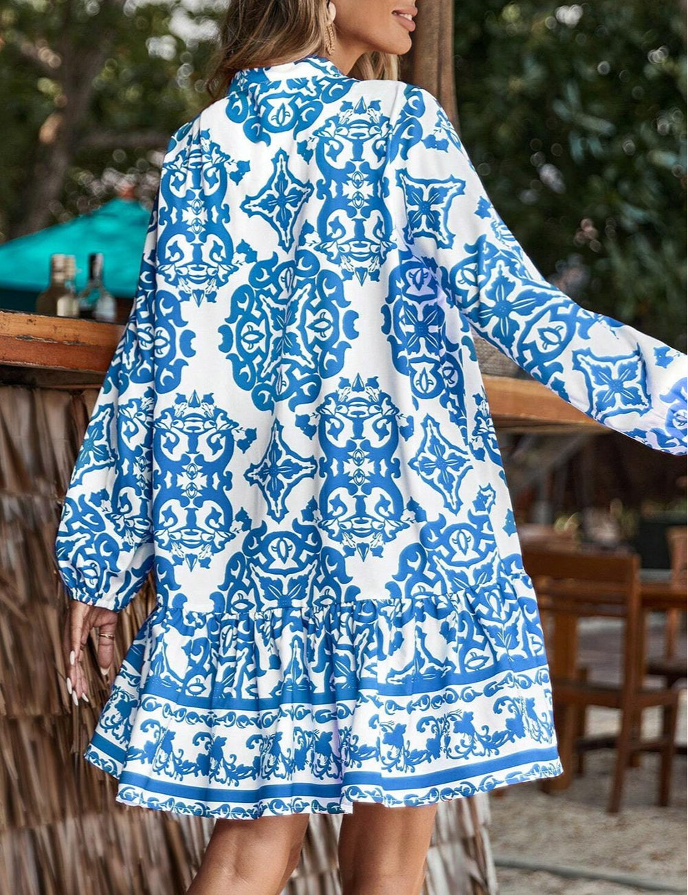 Tribal Print Button Up Notch Neck Loose Mini Dress