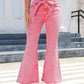 Flare Leg High Waist Front Knot Casual Jeans