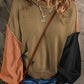 Colorblock Bishop Sleeve Ribbed Trim Sweater