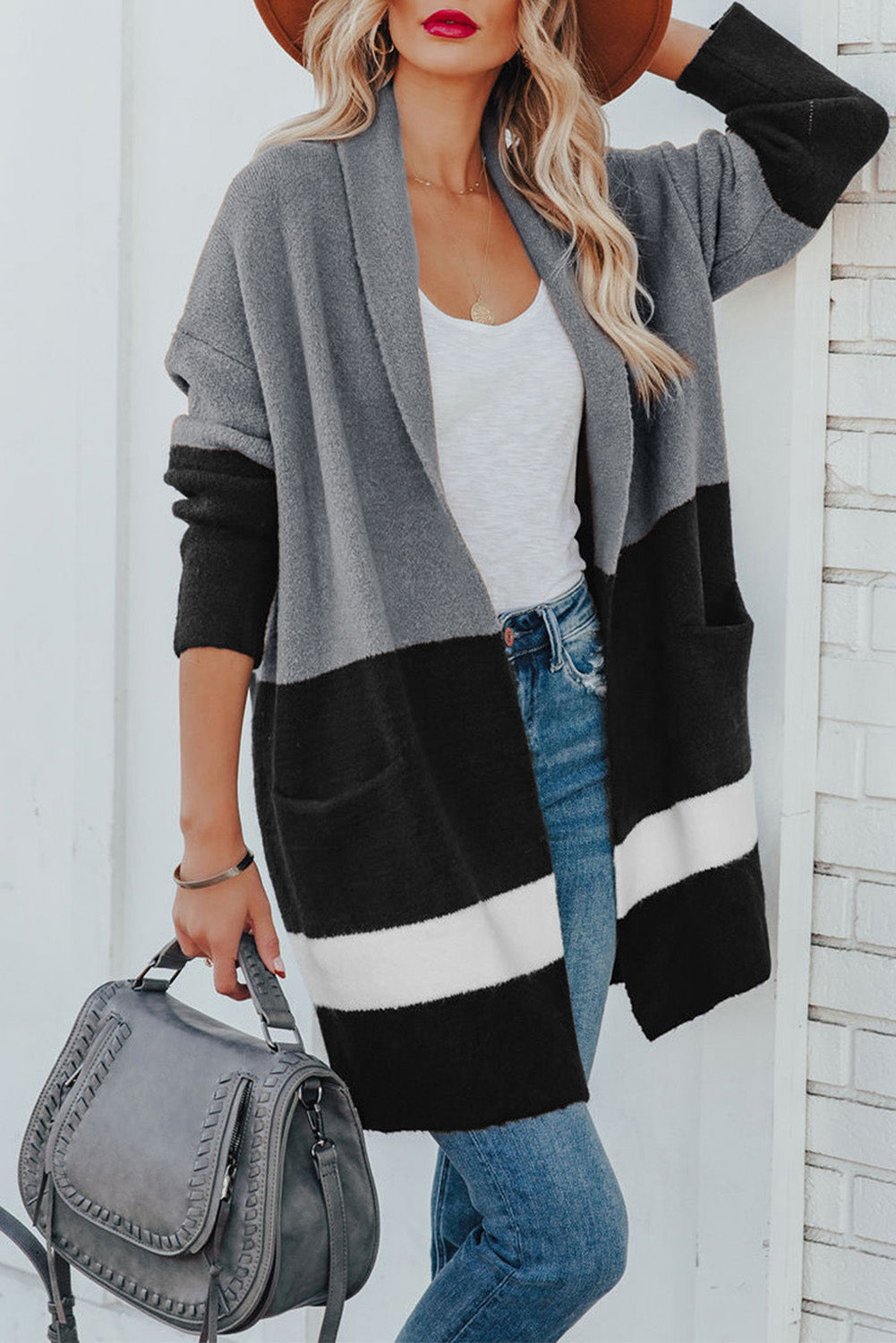 Gingerbread Latte Colorblock Pocketed Cardigan