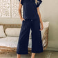 Textured Flutter Sleeve Top Wide Leg Pants Set